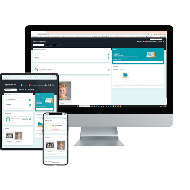 DR-CLIP-Patientenportal auf Smartphone, Tablet und Laptop
